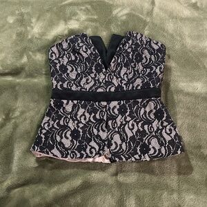 Cream Colored Black Lace Sleeveless Corset Top